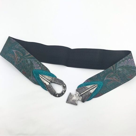 Vintage 80’s Silvertone Metal Arrow Buckle Belt - Picture 2 of 12